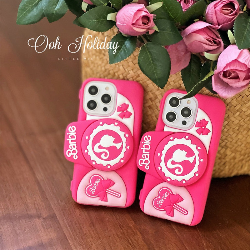 3D Cute Barbie Camera Holder Case Cartoon Bow with stand DSLR Look