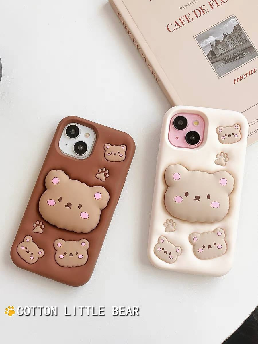 Teddy Bear 3D Cartoon Cute Cotton Candy Back Case with Holder
