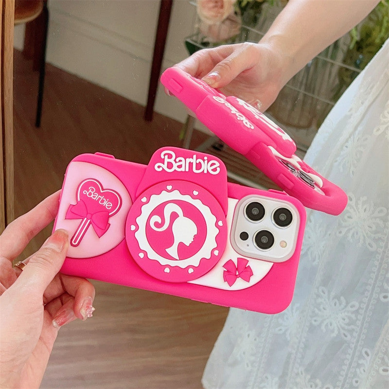 3D Cute Barbie Camera Holder Case Cartoon Bow with stand DSLR Look