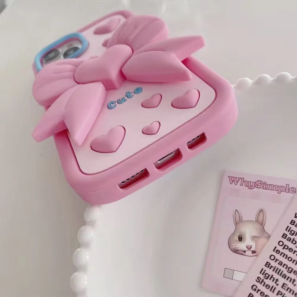 3D Cute Heart Butterfly Case Coquette Bowknot Folding Desktop Kick stand Case