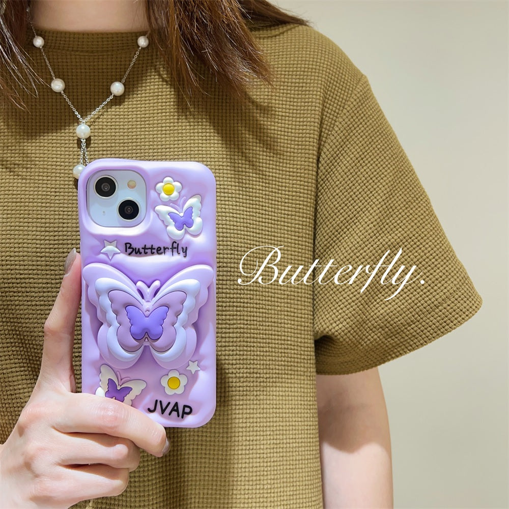3D Cartoon Butterfly Flower Lavender Phone Case with Holder