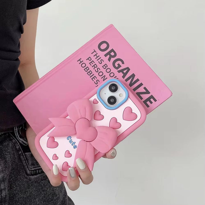 3D Cute Heart Butterfly Case Coquette Bowknot Folding Desktop Kick stand Case