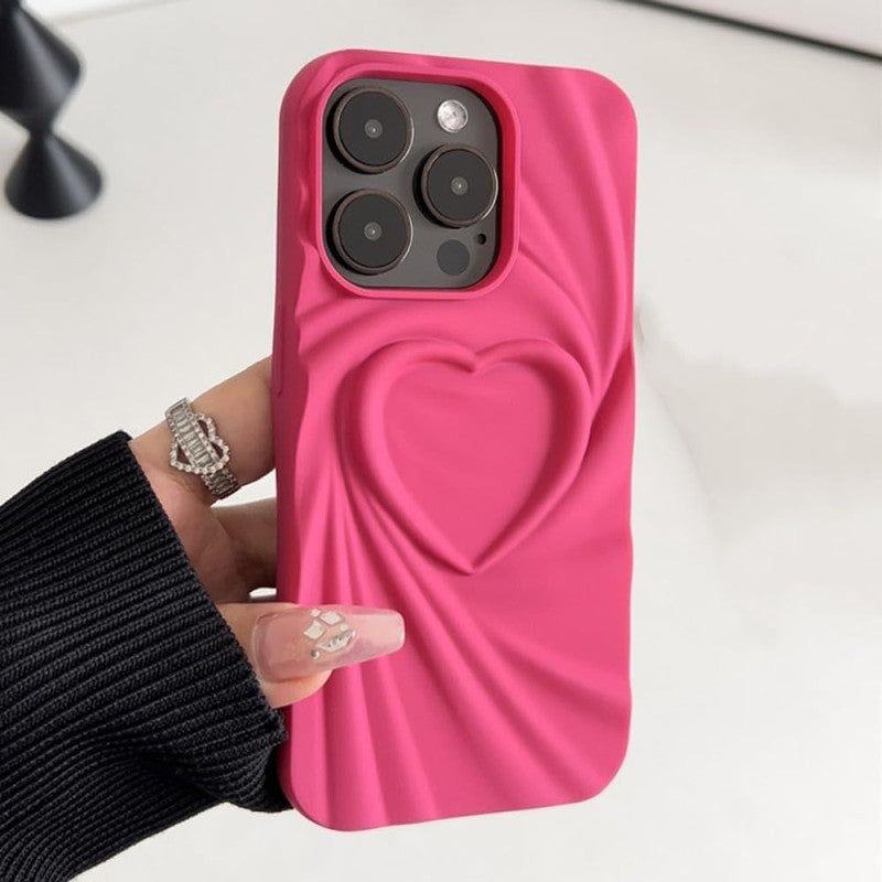 3D Heart Shape Design Embossed Wrinkle Cute Silk Pattern Silicone Fashion Aesthetic Cover