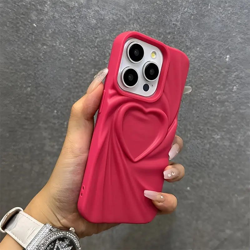 3D Heart Shape Design Embossed Wrinkle Cute Silk Pattern Silicone Fashion Aesthetic Cover