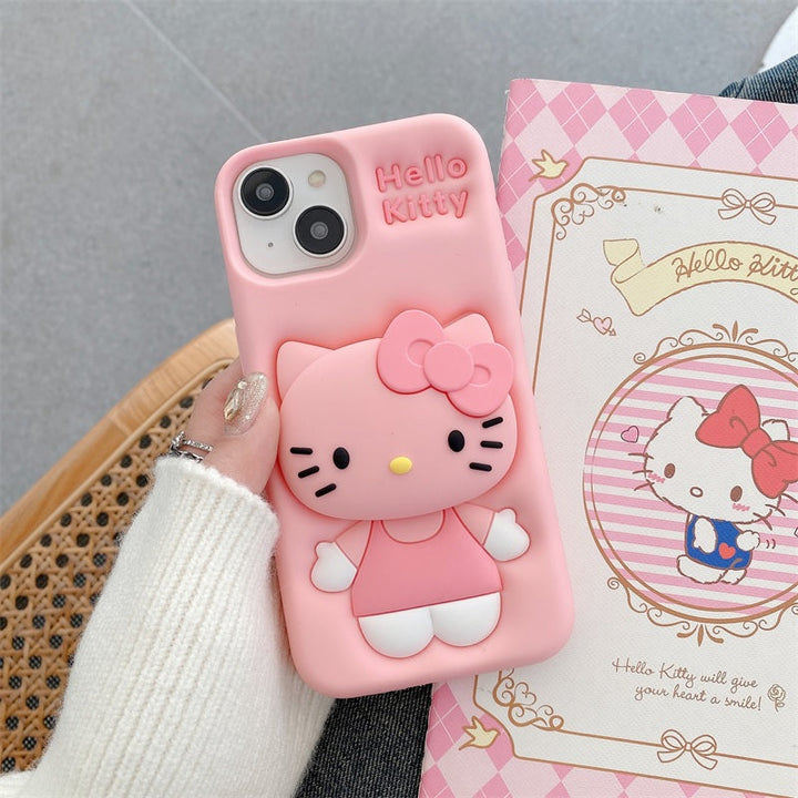 3D Cartoon Hello Kitty Bow Cat Girly Kitty Doll Animal Back Case with Holder