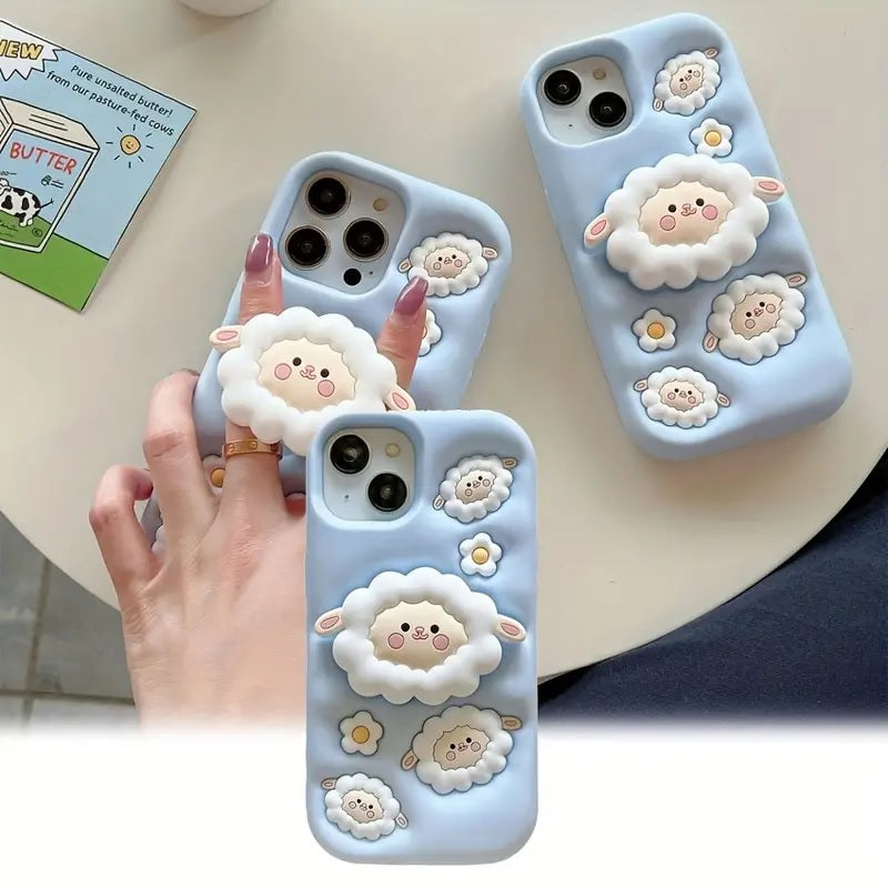3D Cartoon Sheep Flock Case Funda Cotton Candy Cloud Pop Back Case with Holder