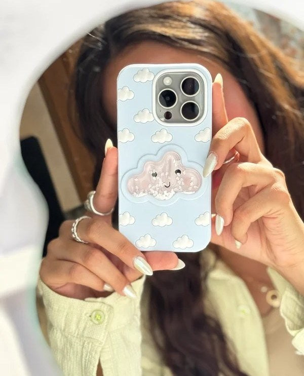 3D Blue Water Clouds Oddly Satisfying Sky Aqua Cloud Liquid Silicone Floating Case
