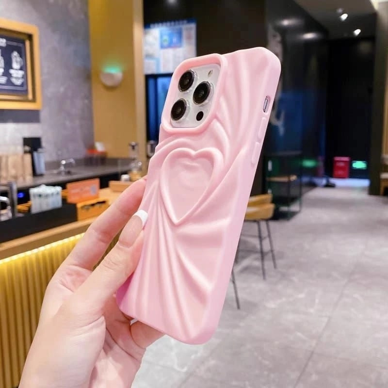 3D Heart Shape Design Embossed Wrinkle Cute Silk Pattern Silicone Fashion Aesthetic Cover