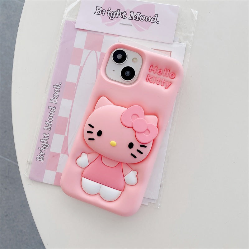3D Cartoon Hello Kitty Bow Cat Girly Kitty Doll Animal Back Case with Holder