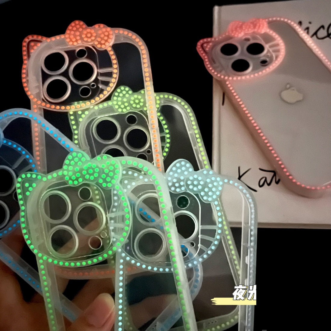 Neon Radium Night Glow Hello Kitty Colorful Transparent With Bow Case