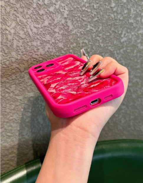 3D Hot Pink Sexy Lips Retro Kiss Back Case Pritned Aesthetic Pattern