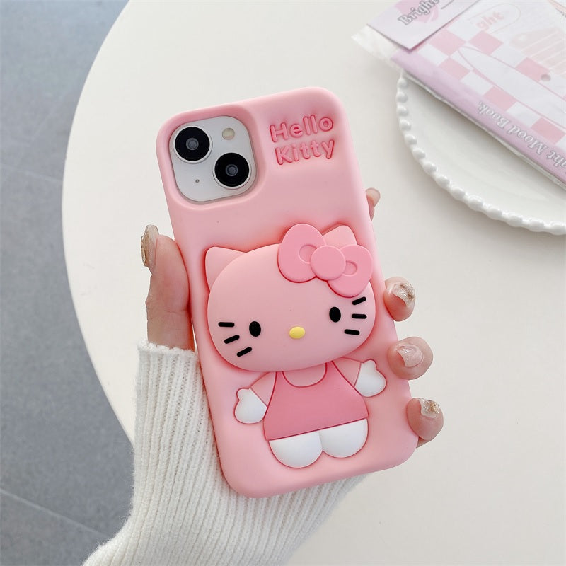 3D Cartoon Hello Kitty Bow Cat Girly Kitty Doll Animal Back Case with Holder