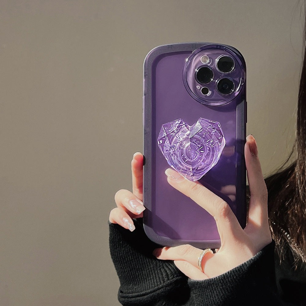 Crystal Love Resin Heart Pop Stone Holder with Transparent Camera Protection