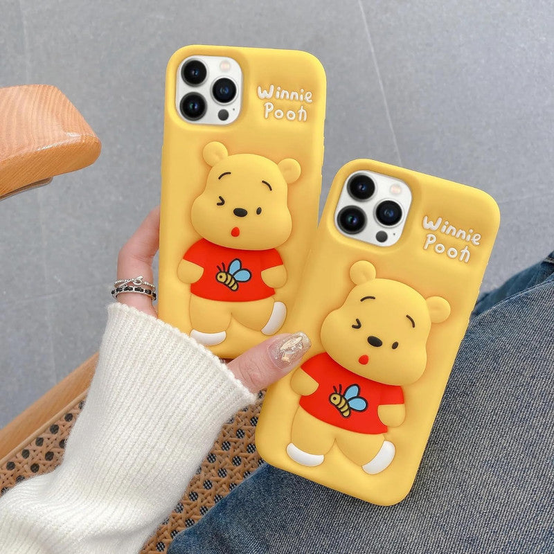 3D Cartoon Bear Pooh Winnie The POOH Bee Animal Back Case with Holder