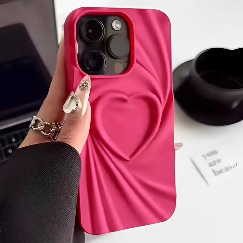 3D Heart Shape Design Embossed Wrinkle Cute Silk Pattern Silicone Fashion Aesthetic Cover