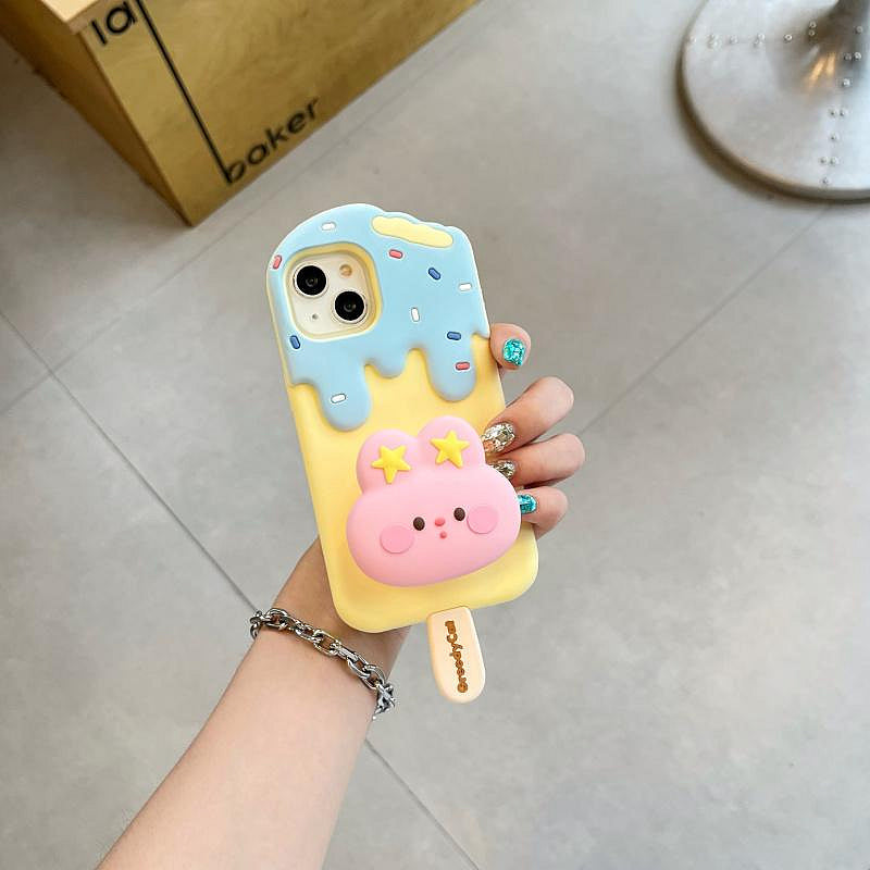 3D Cartoon Ice Cream Cute Cotton Candy Back Case with Holder