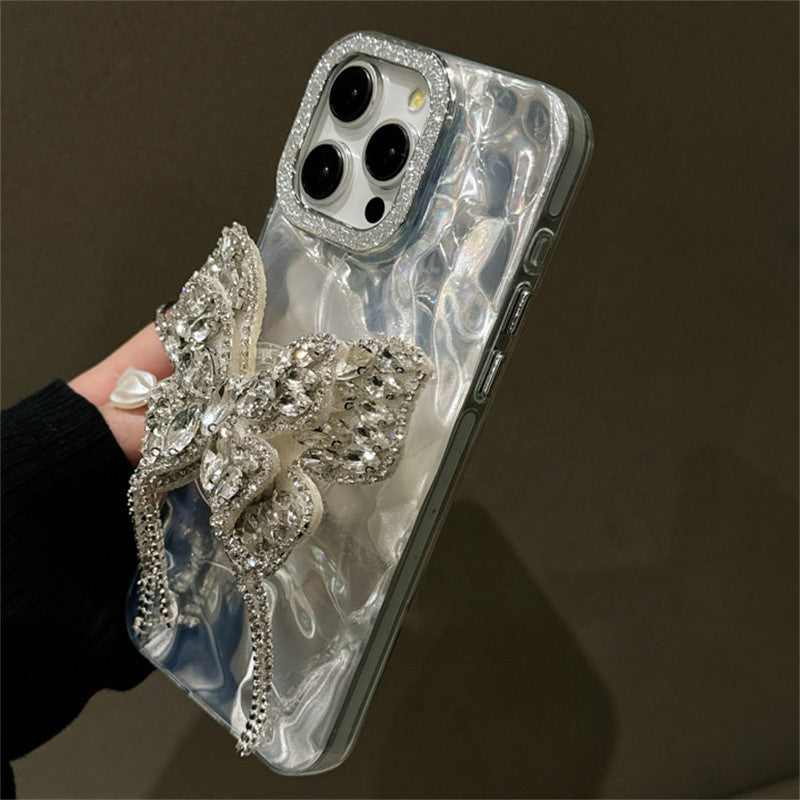 3D Butterfly Tassel Pop Diamond Holder Stand Wrinkle Glitter Bride Holographic Phone Case