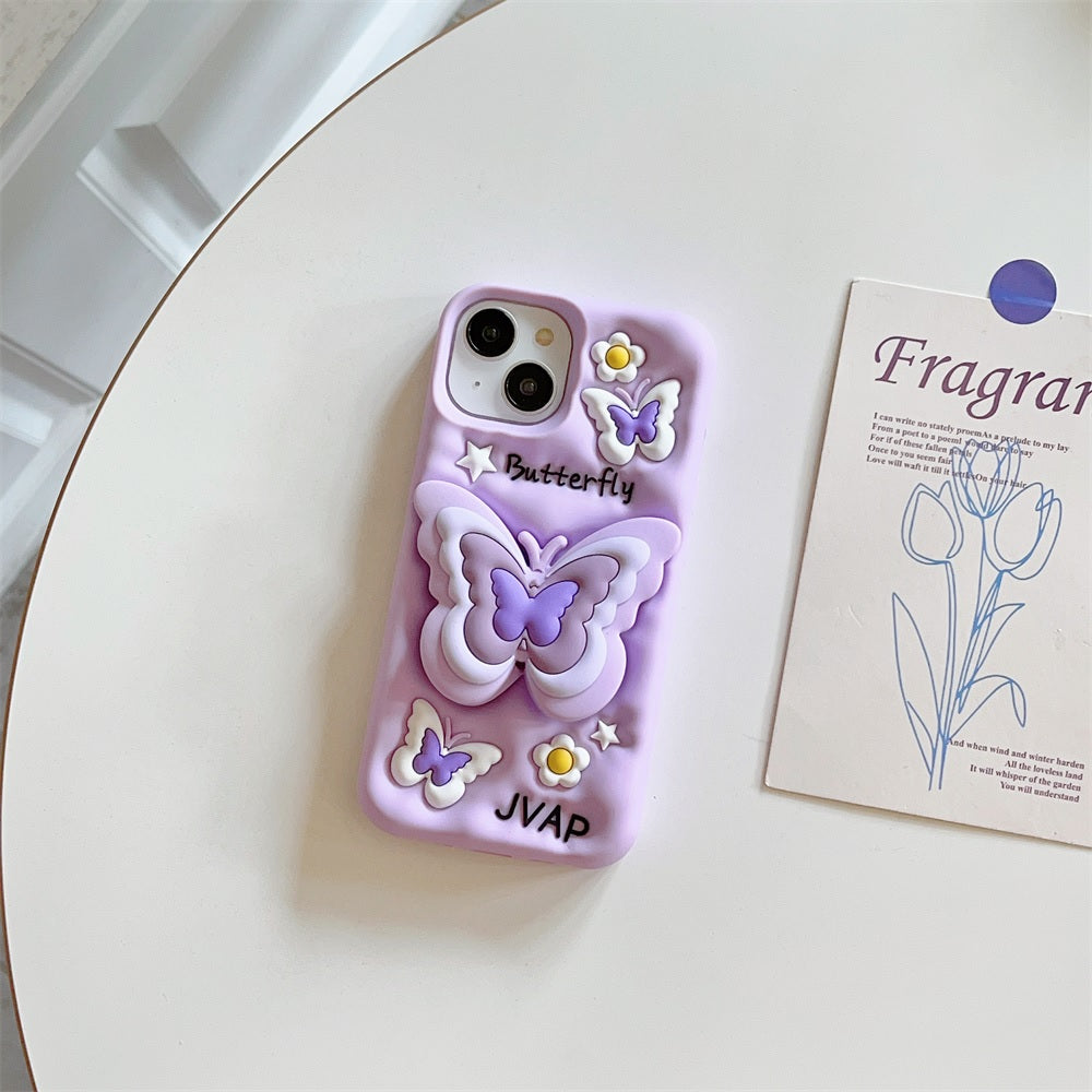 3D Cartoon Butterfly Flower Lavender Phone Case with Holder