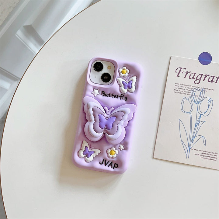 3D Cartoon Butterfly Flower Lavender Phone Case with Holder