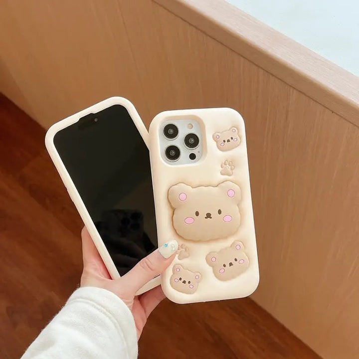 Teddy Bear 3D Cartoon Cute Cotton Candy Back Case with Holder