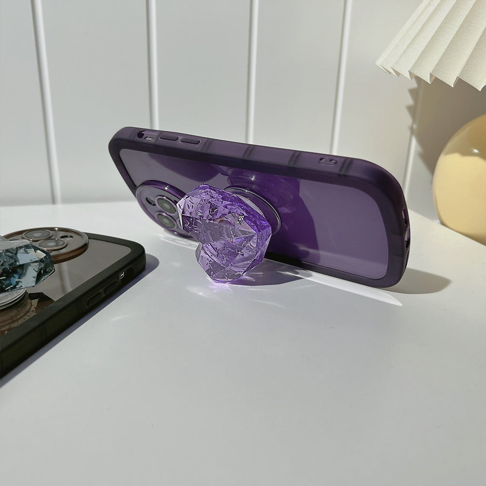 Crystal Love Resin Heart Pop Stone Holder with Transparent Camera Protection