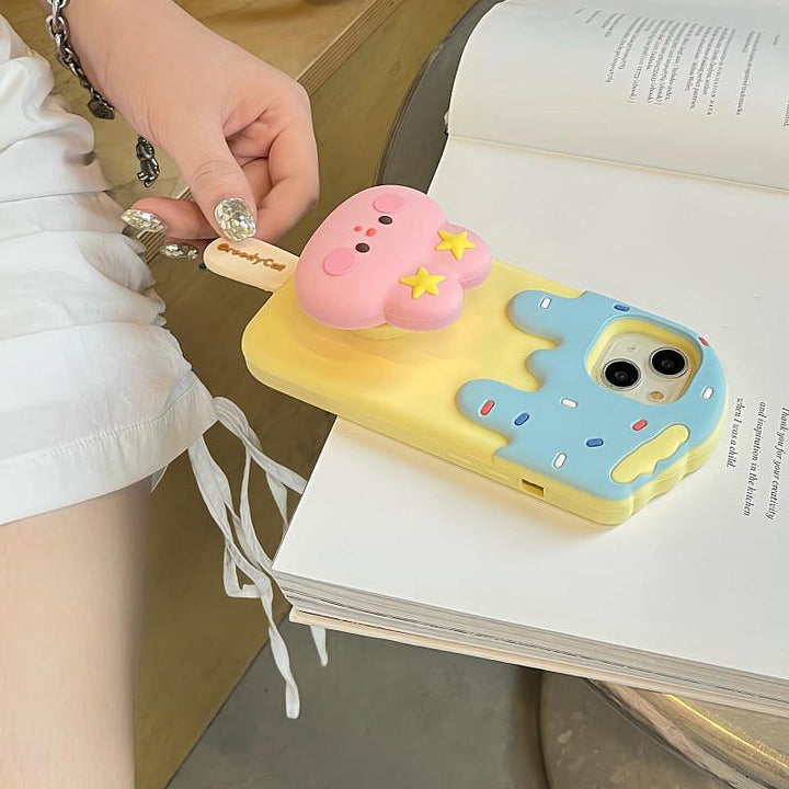 3D Cartoon Ice Cream Cute Cotton Candy Back Case with Holder