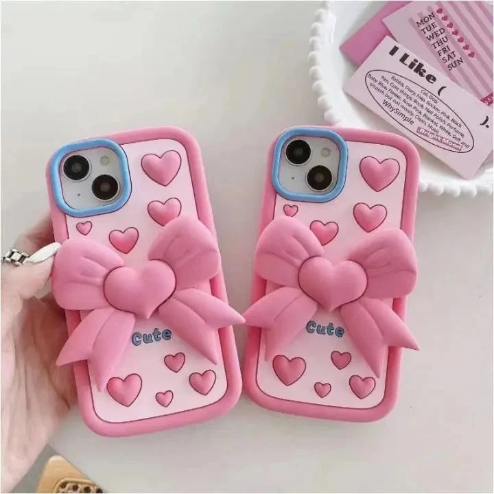 3D Cute Heart Butterfly Case Coquette Bowknot Folding Desktop Kick stand Case