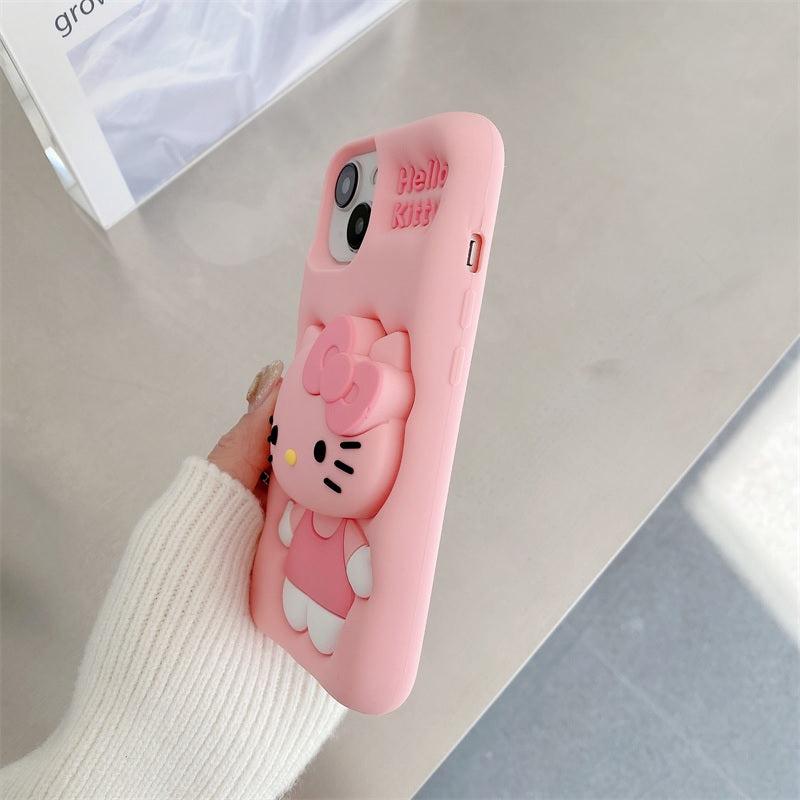 3D Cartoon Hello Kitty Bow Cat Girly Kitty Doll Animal Back Case with Holder