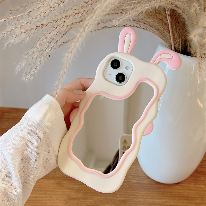 3D Bunny Cartoon Ears Rabbit Wavy Mirror Stereo Kawaii Curvy Makeup Cover