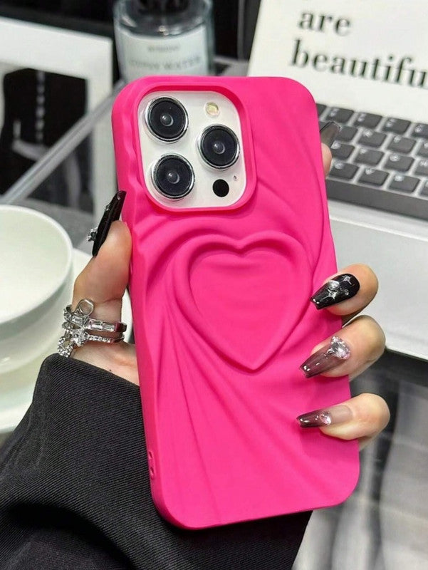 3D Heart Shape Design Embossed Wrinkle Cute Silk Pattern Silicone Fashion Aesthetic Cover