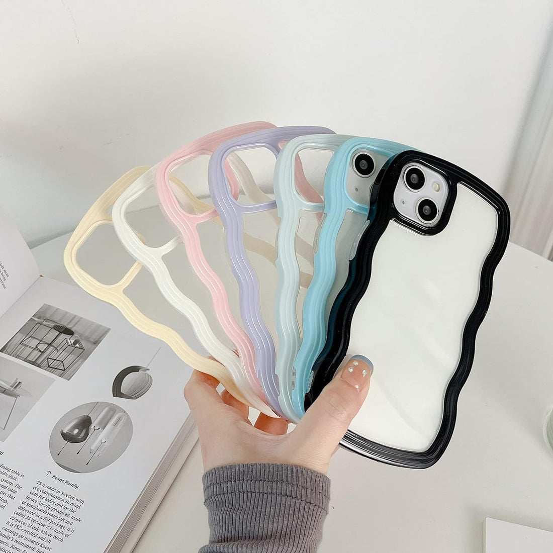 3D Curly Wave TPU Transparent Black Frame Bumper Case