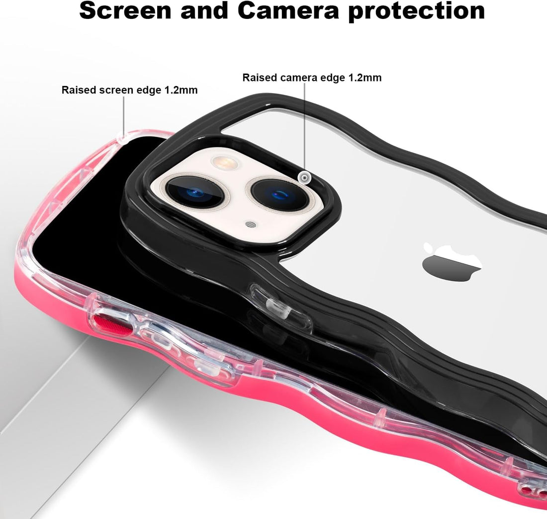 3D Curly Wave TPU Transparent Black Frame Bumper Case