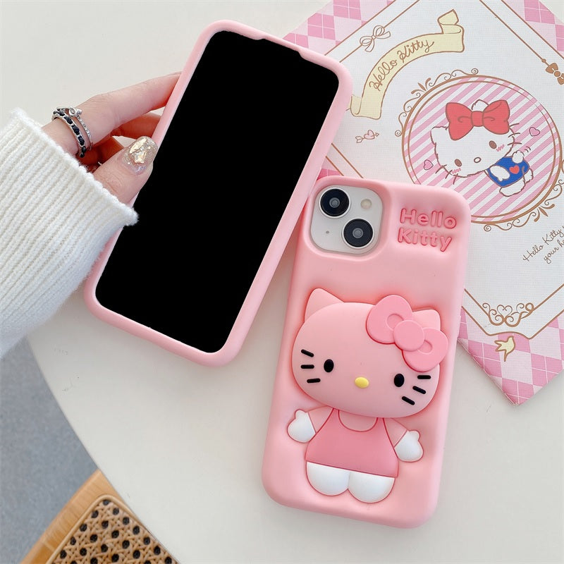 3D Cartoon Hello Kitty Bow Cat Girly Kitty Doll Animal Back Case with Holder