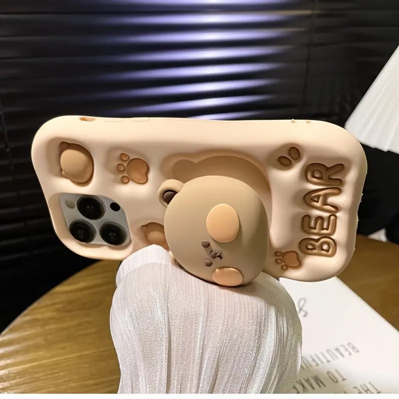 Teddy Bear 3D Cartoon Cute Cotton Bear Love Graphic Animal Back Case with Holder