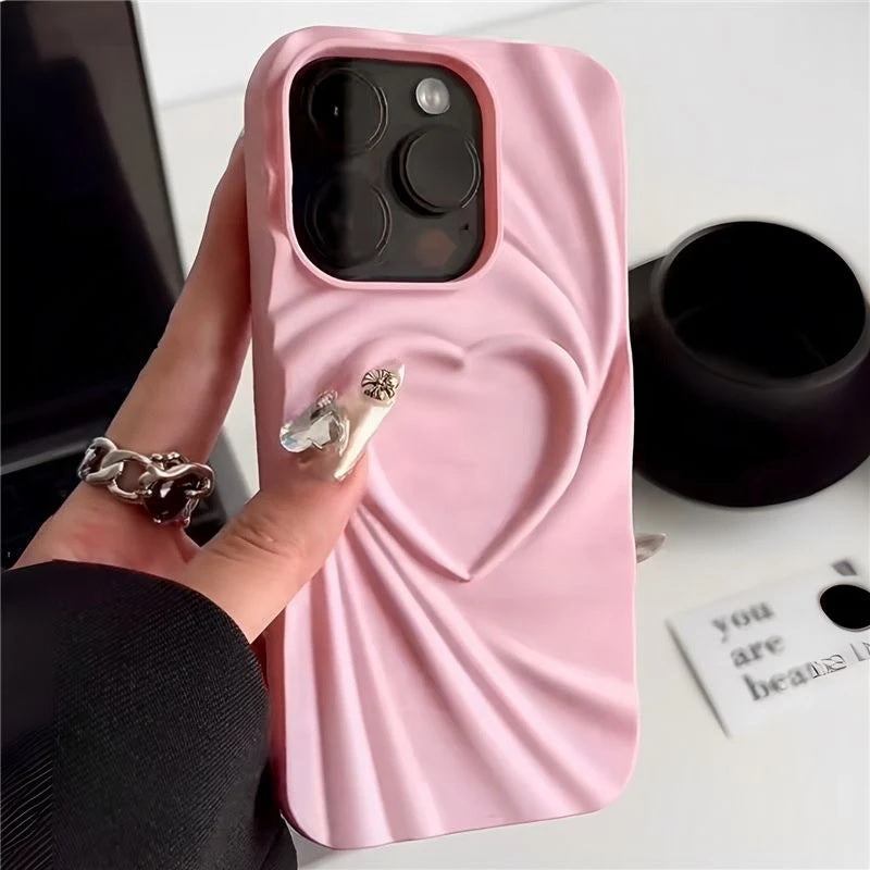3D Heart Shape Design Embossed Wrinkle Cute Silk Pattern Silicone Fashion Aesthetic Cover
