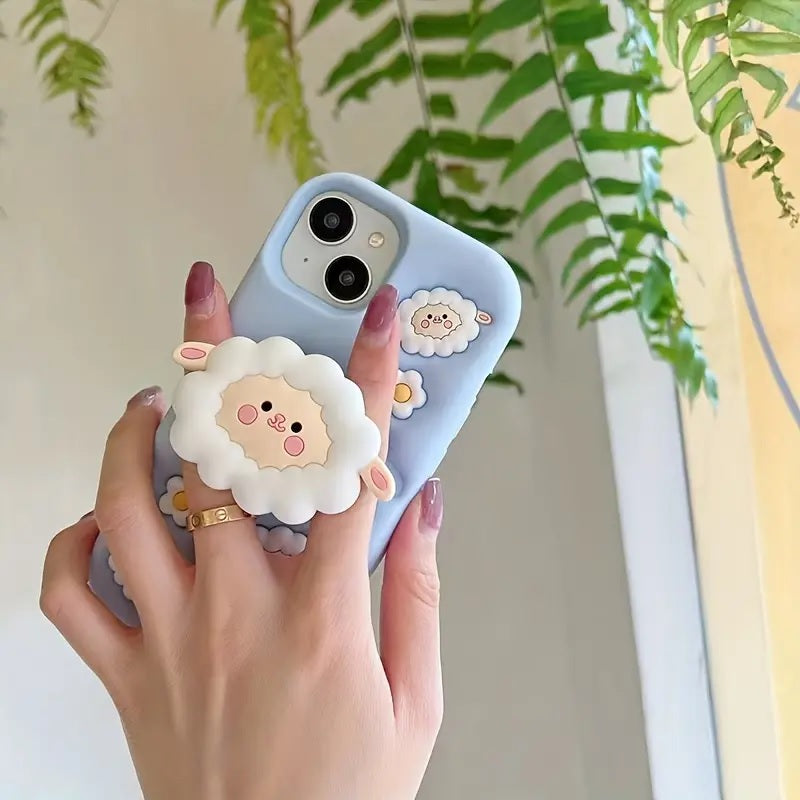 3D Cartoon Sheep Flock Case Funda Cotton Candy Cloud Pop Back Case with Holder