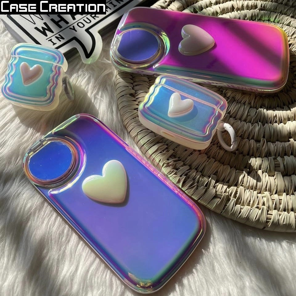 3D Holographic Heart Color Changing Women Makeup Reflective Phone Cover