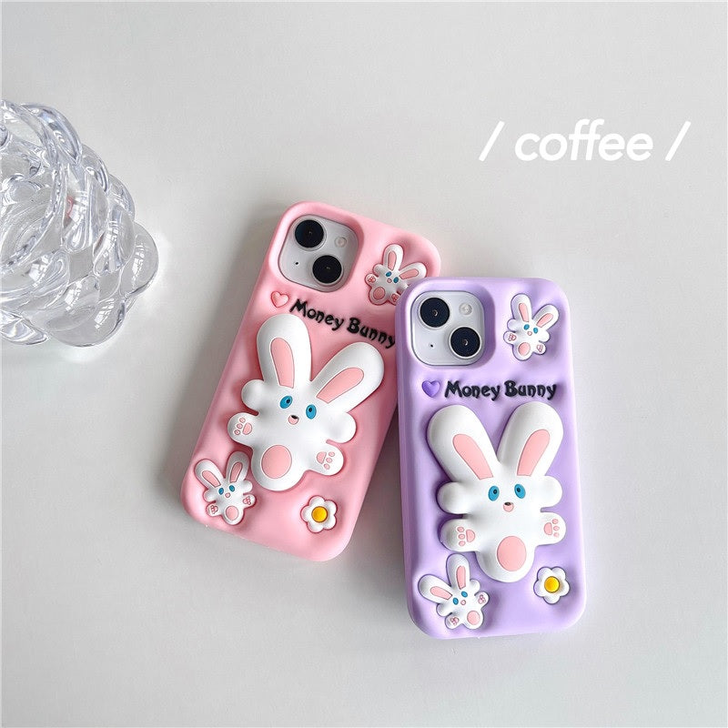 3D Cartoon Money Bunny Lavender Rabbit Case with Holder