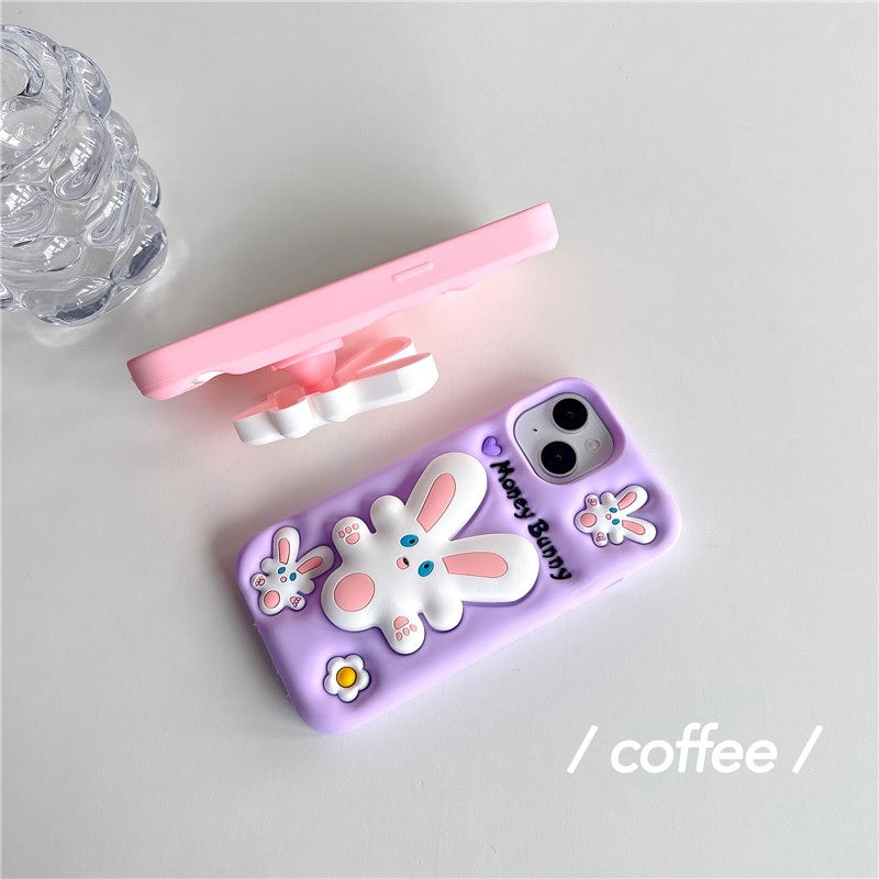 3D Cartoon Money Bunny Lavender Rabbit Case with Holder