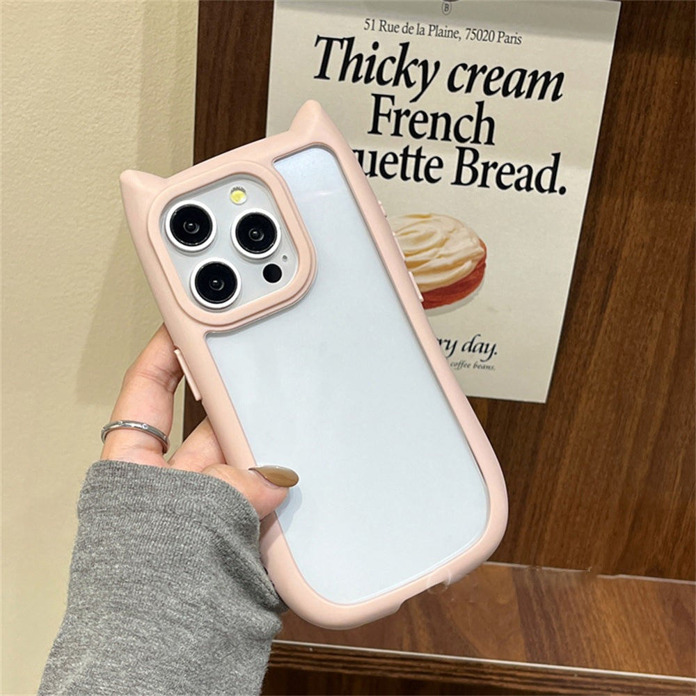 3D Cute CAT Ears Modelling Acrylic PC+TPU Silicone Clear shockproof bumper Phone Case