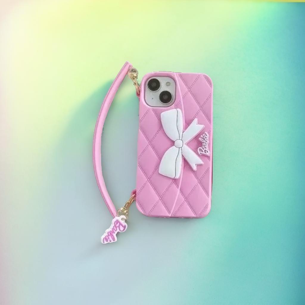 3D Barbie Bow Handbag Purse Case With Strap Wallet Phone Chain Cover