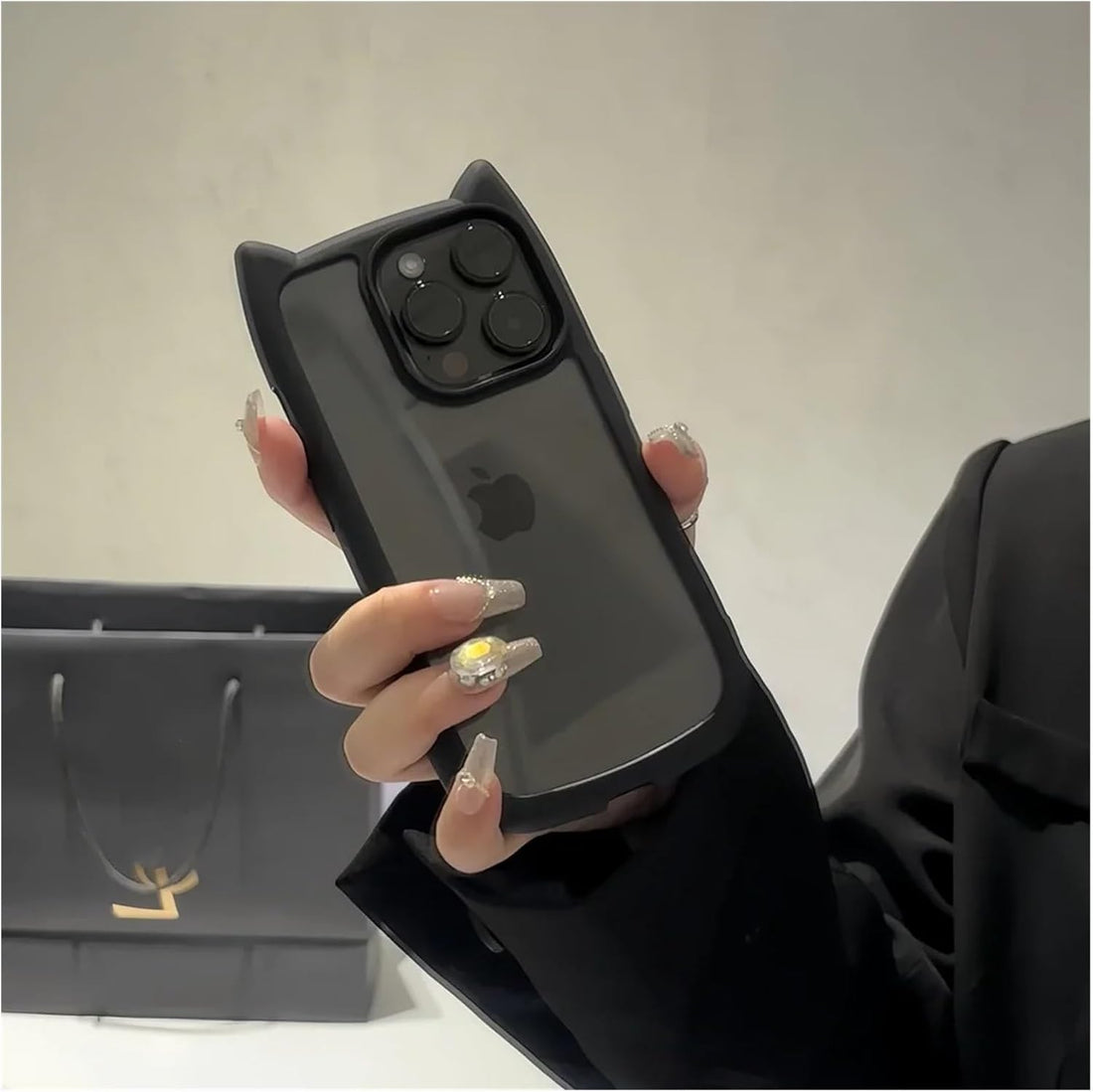 3D Cute CAT Ears Modelling Acrylic PC+TPU Silicone Clear shockproof bumper Phone Case