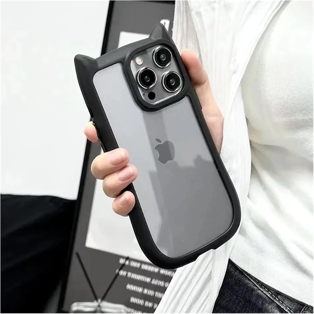 3D Cute CAT Ears Modelling Acrylic PC+TPU Silicone Clear shockproof bumper Phone Case