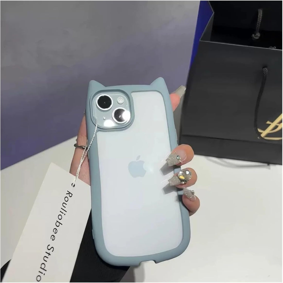3D Cute CAT Ears Modelling Acrylic PC+TPU Silicone Clear shockproof bumper Phone Case
