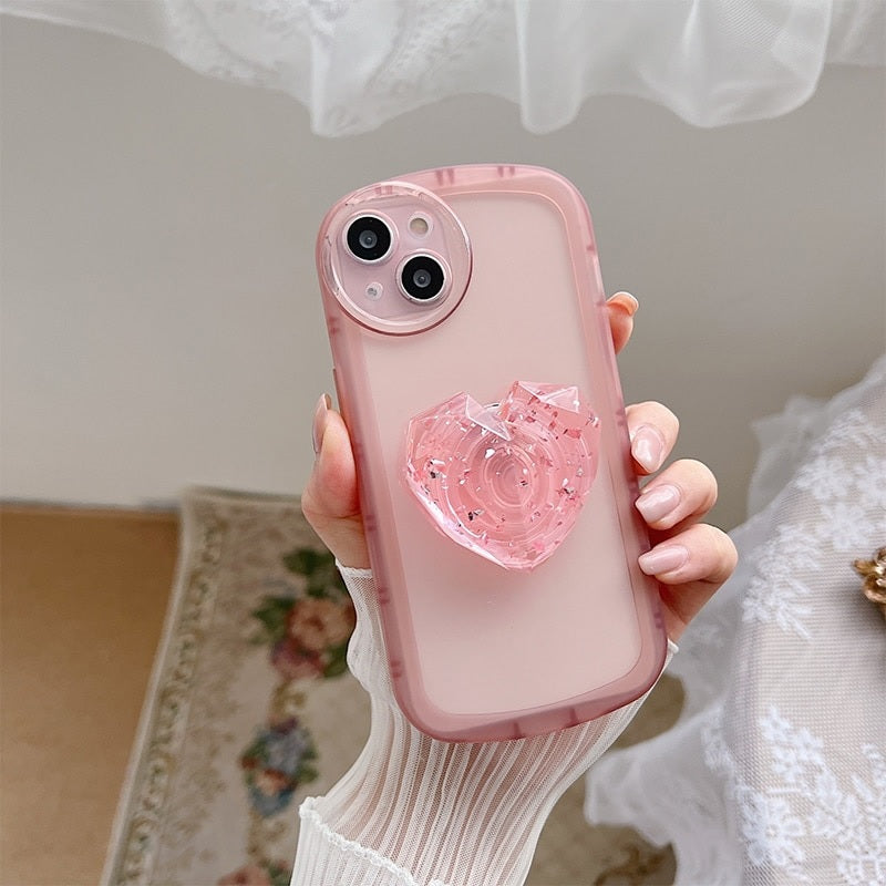 Crystal Love Resin Heart Pop Stone Holder with Transparent Camera Protection