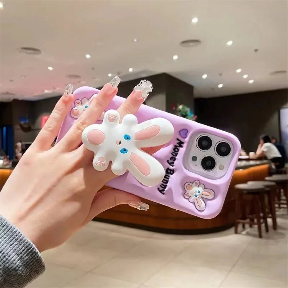 3D Cartoon Money Bunny Lavender Rabbit Case with Holder