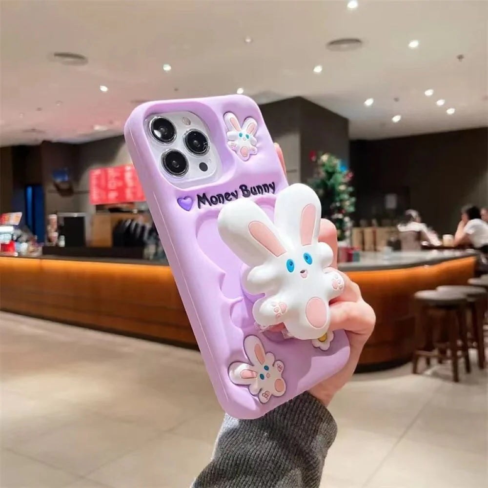 3D Cartoon Money Bunny Lavender Rabbit Case with Holder