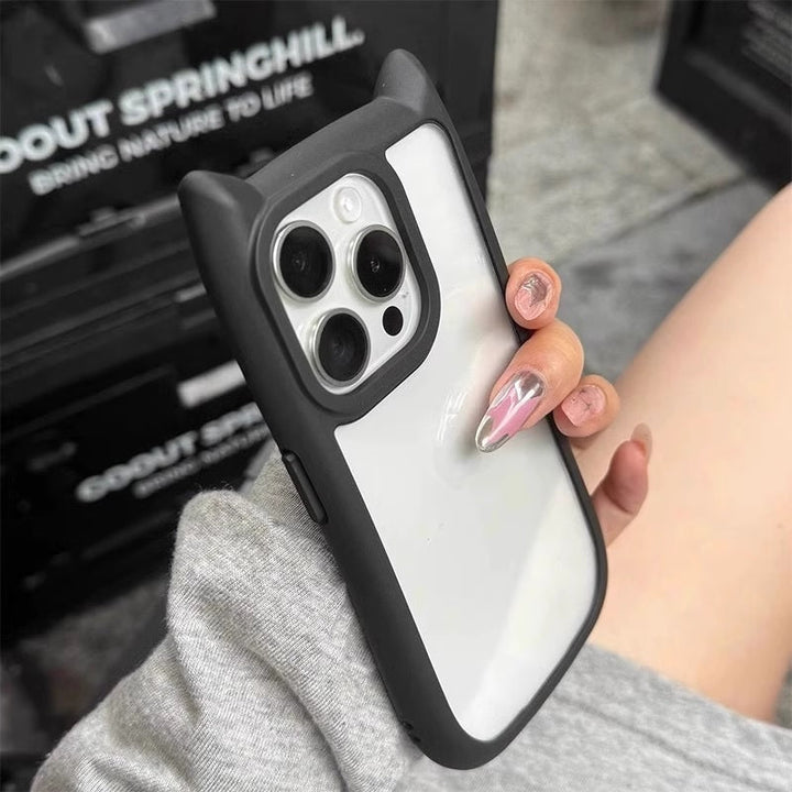 3D Cute CAT Ears Modelling Acrylic PC+TPU Silicone Clear shockproof bumper Phone Case