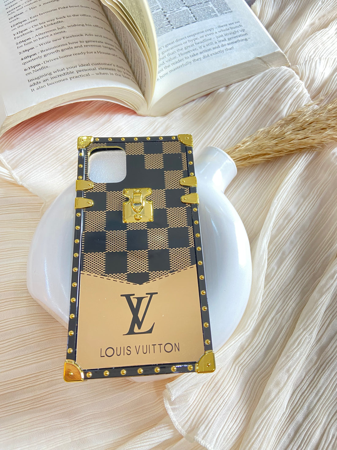 Luxury Designer Brand Shine Logo Square Leather Case