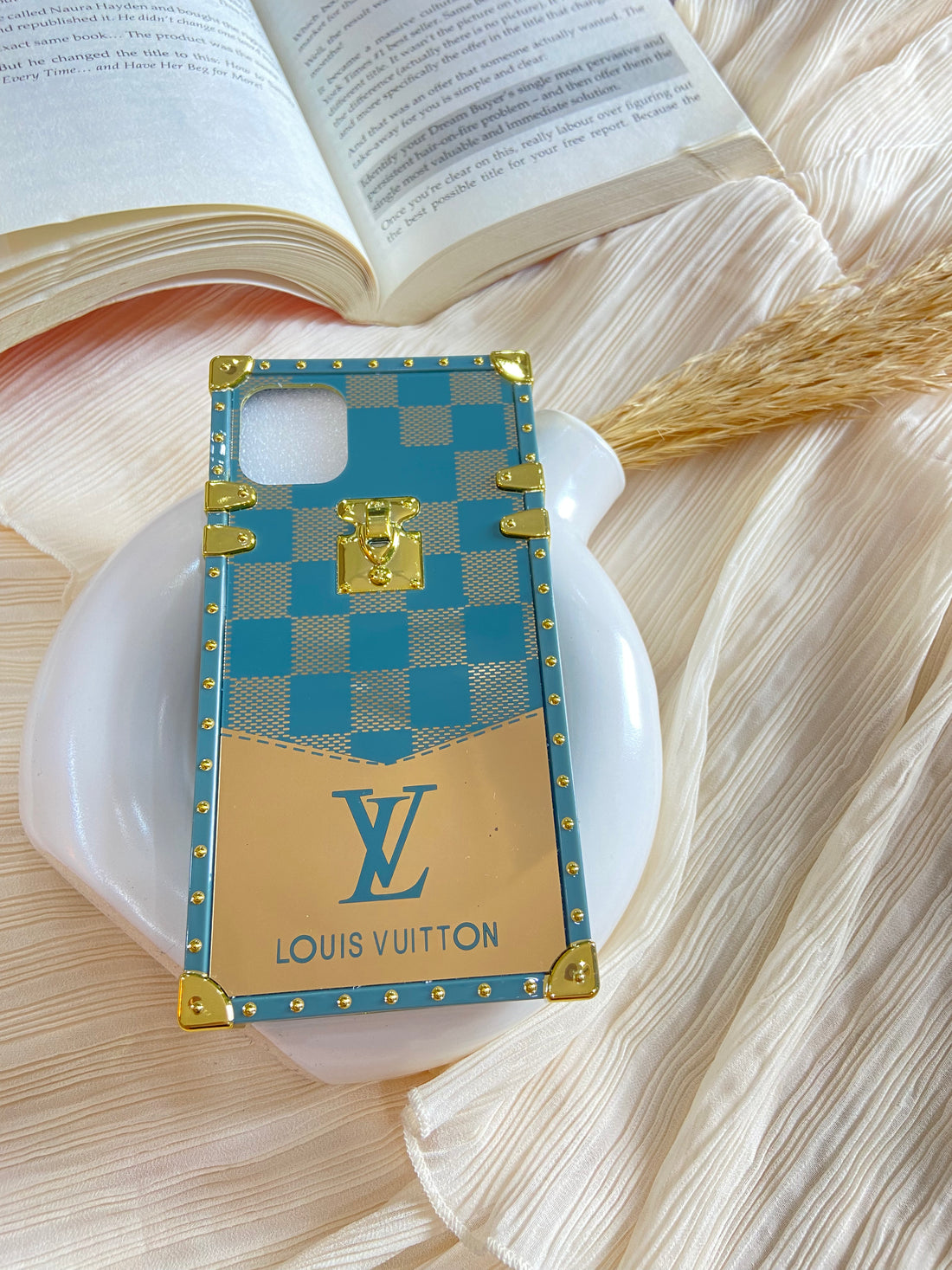 Luxury Designer Brand Shine Logo Square Leather Case